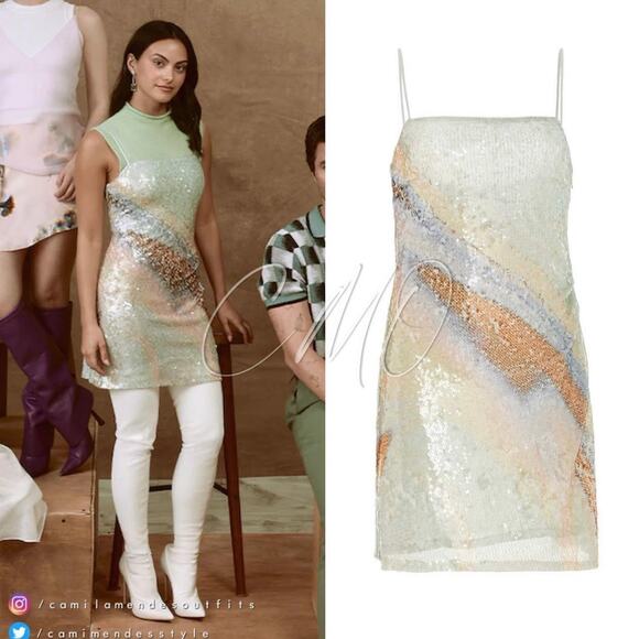 Jonathan Simkhai Frankie Mini Dress Green Sequins Gradient Party Cocktail Size 4 - Picture 12 of 12